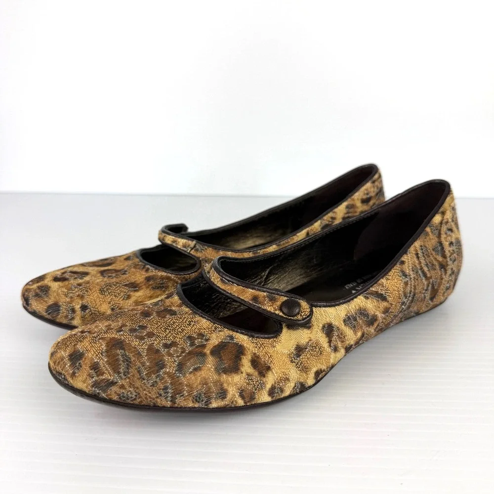 Donald‎ J Pliner Couture Henna Leopard Mary Jane Flats Jacquard Italy Size 8M